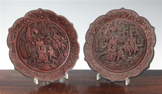 Two Chinese cinnabar simulated lacquer dishes, early 20th century, 23cm, some wear